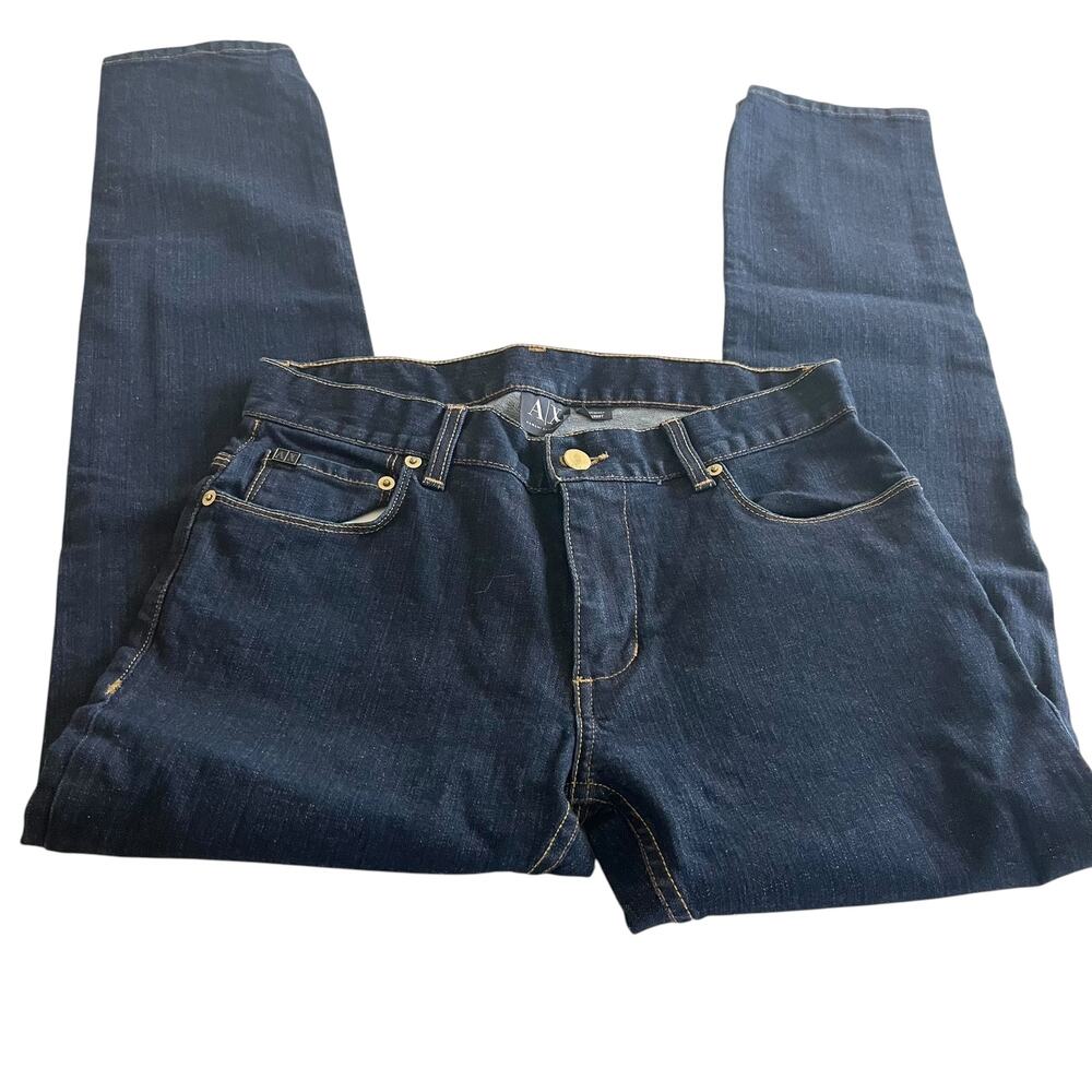 Armani Exchange Mid Rise Dark Wash Blue Denim Skinny Jeans Size 29 Short